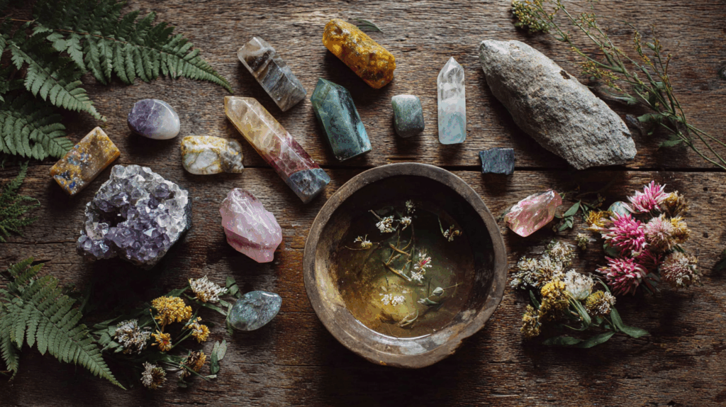 Crystalline Sunscreen: Stones That Help Protect Your Aura From Energy Burnout 3 sintkeinkka flat lay of forgotten crystals with fire herbs and 27d0f2fe 3473 4cf2 b4a4 0d9d69179cfd