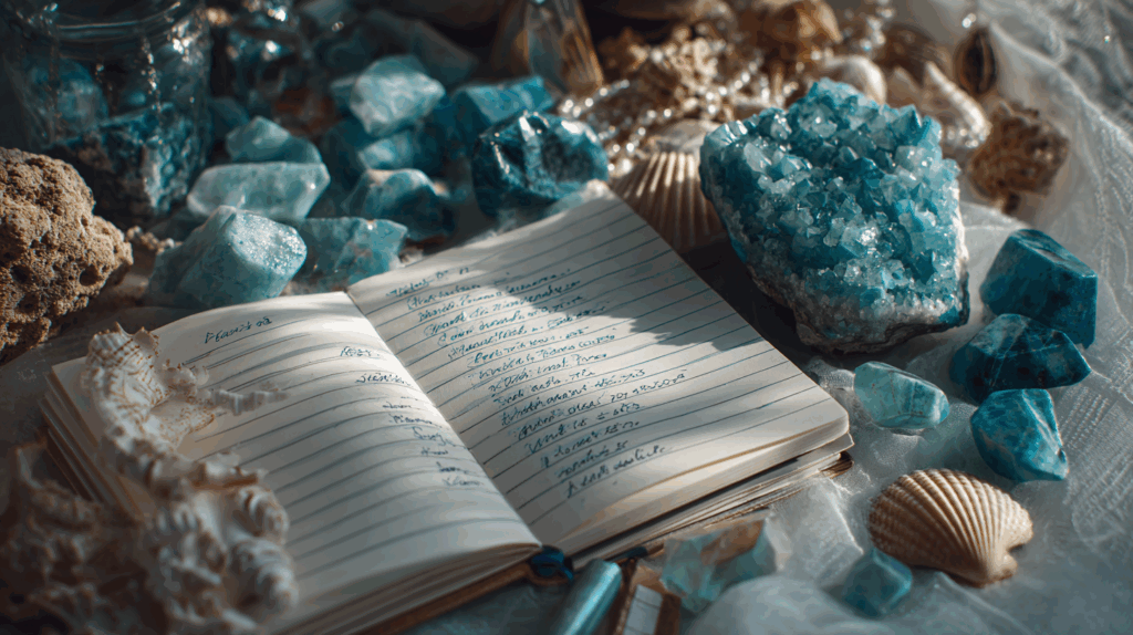 7 Ocean Crystals for Summer Energy, Healing & Mermaid Magic 5 sintkeinkka notebook with handwritten ocean crystal FAQ surroun 6e0e803d 12d6 4c5a a633 00daf7945b6e 1